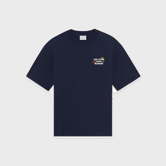 Embroidered Vine Slogan T-shirt-Navy