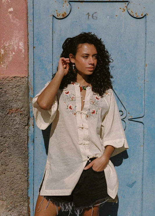 Reka Embroidered Berry Shirt-White - Pop Up Concepts