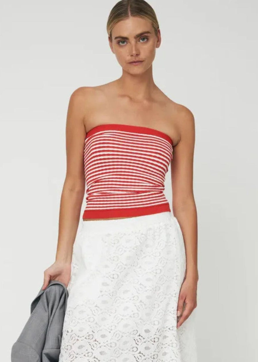 Knit Tube Top-Red/Creme