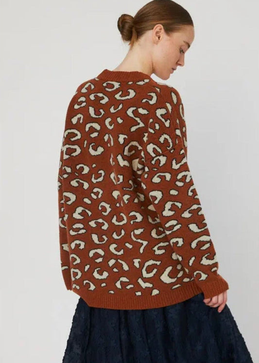 Animal jacquard Cardigan - Burnt Orange - Pop Up Concepts