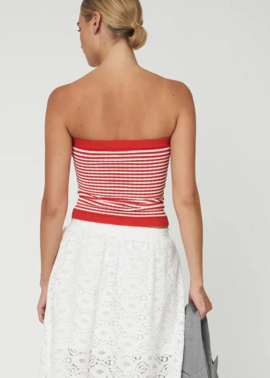 Knit Tube Top-Red/Creme