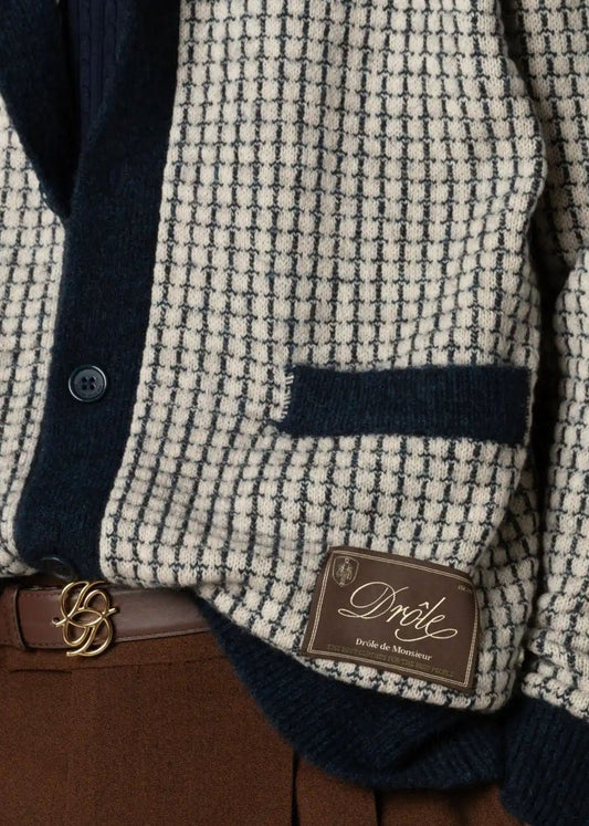 Waffle Knit Cardigan-Navy