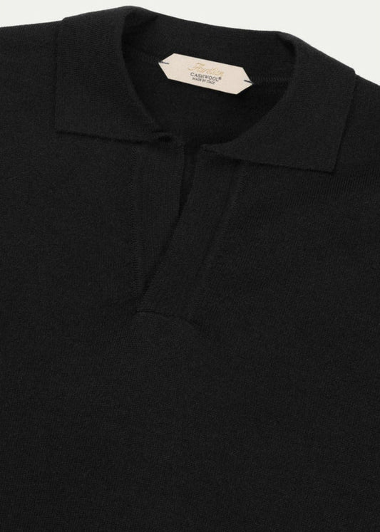 Extrafine Merino Buttonless Polo-Black - Pop Up Concepts