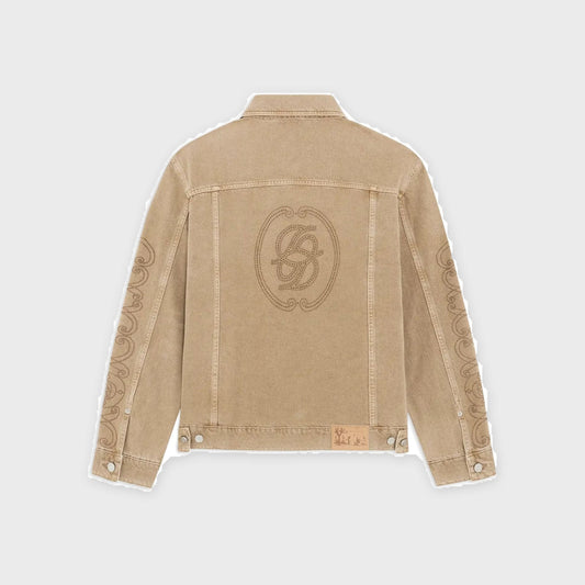 Two Patch Pockets Denim Jacket-Beige