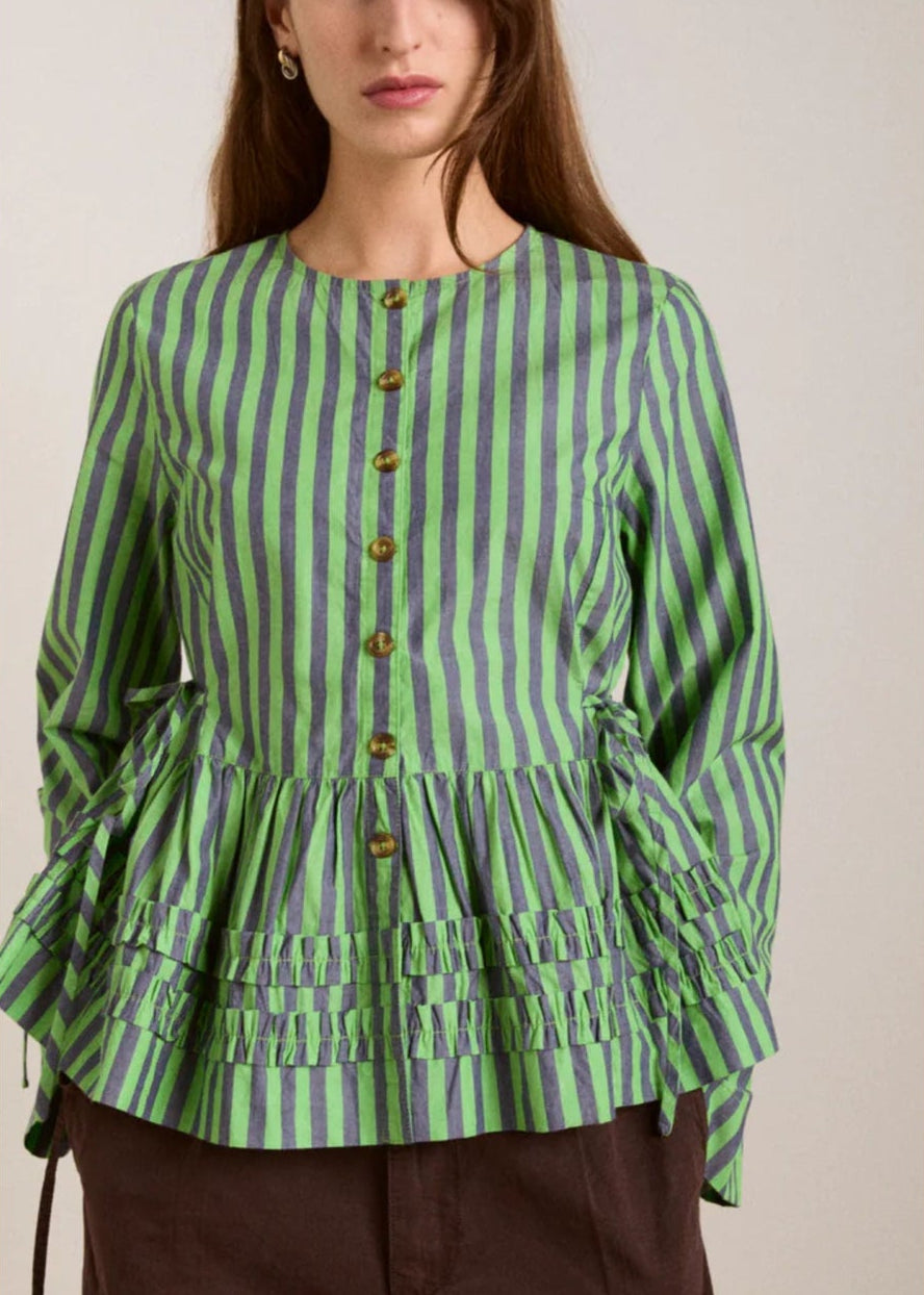 Madison Blouse-Navy Pop Green Stripe - Pop Up Concepts