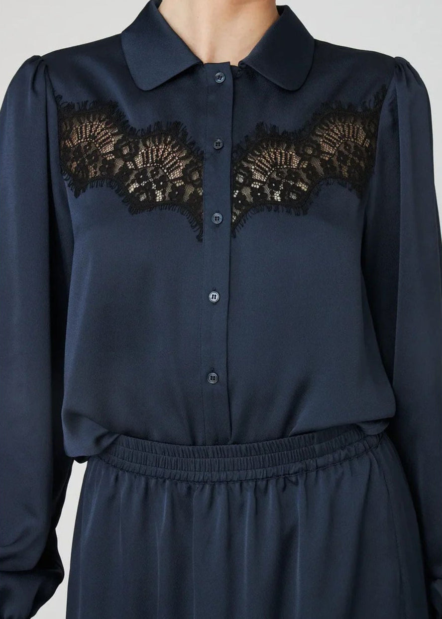 Delicate Lace Shirt -Ultra Navy - Pop Up Concepts