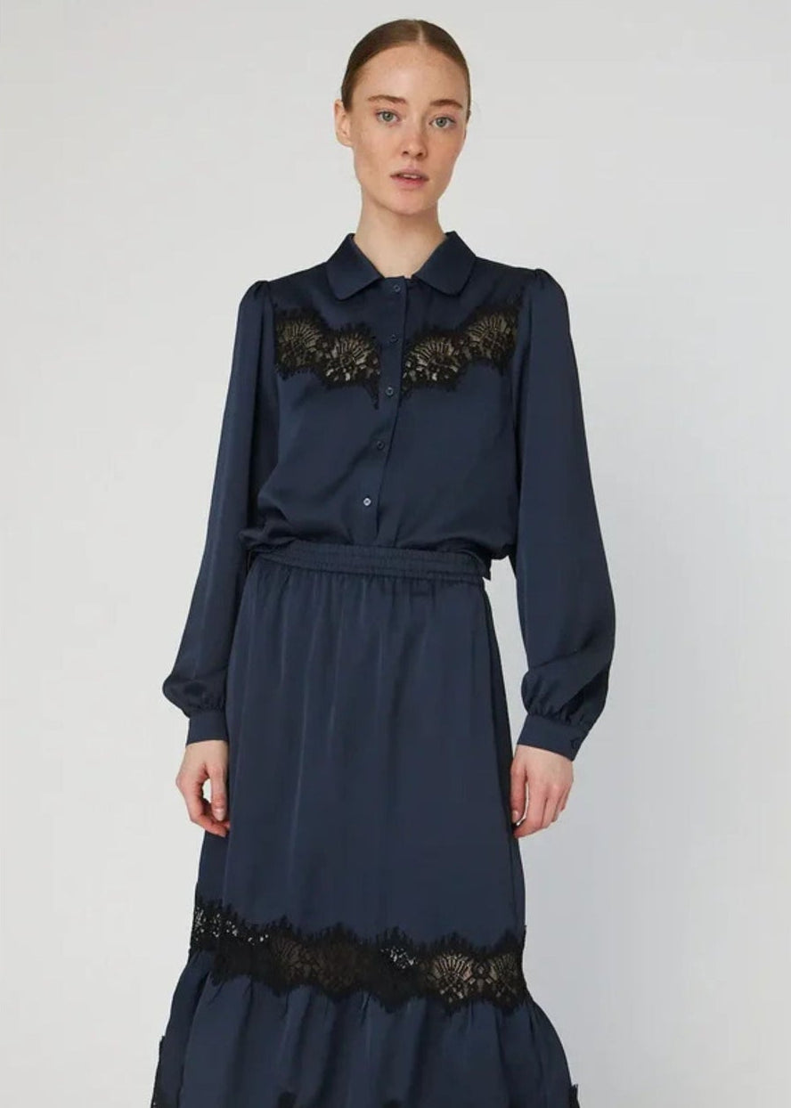 Delicate Lace Shirt -Ultra Navy - Pop Up Concepts