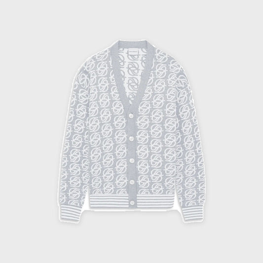 Monogram Mirror Knit Cardigan-Grey