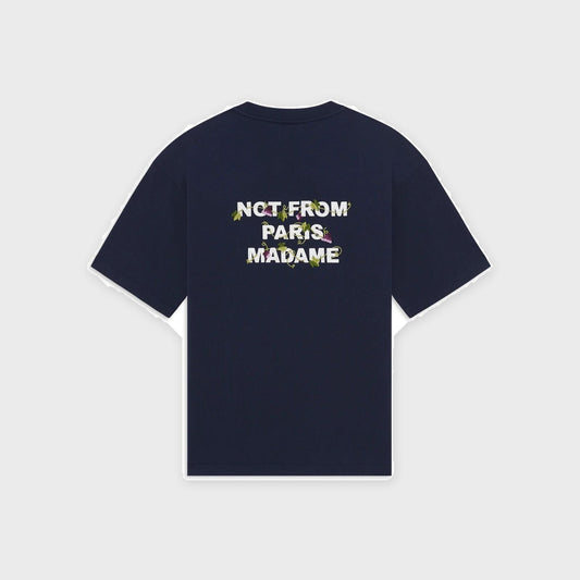 Embroidered Vine Slogan T-shirt-Navy