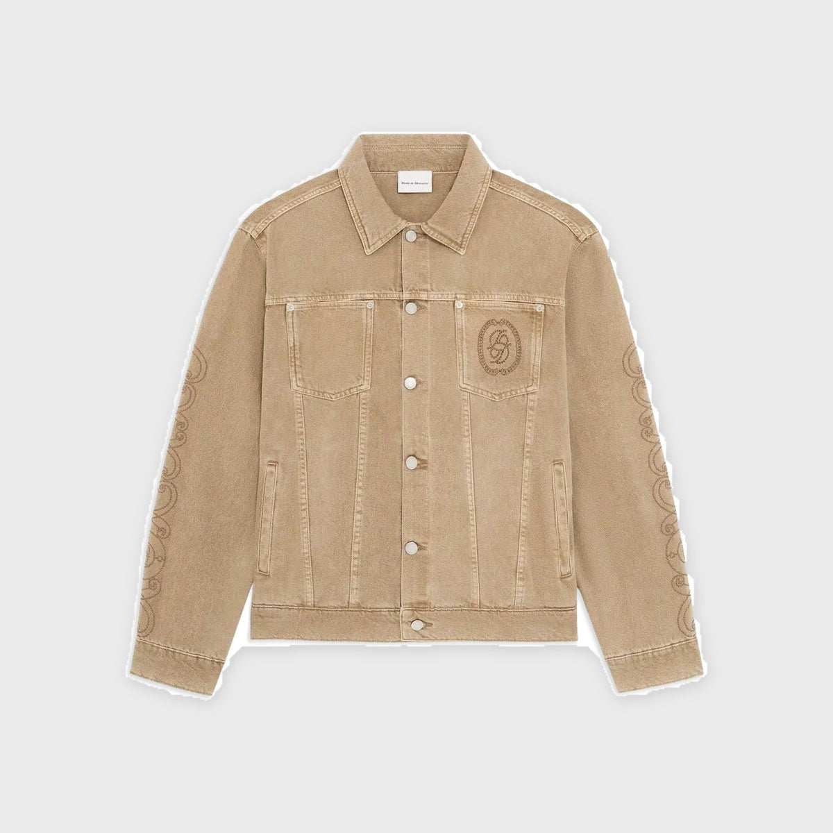 Two Patch Pockets Denim Jacket-Beige