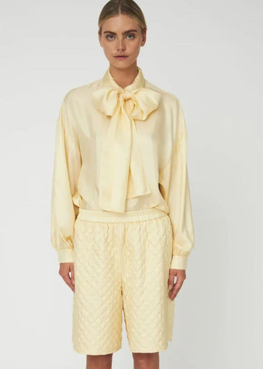 Quilted Silk Shorts-Soft Yellow