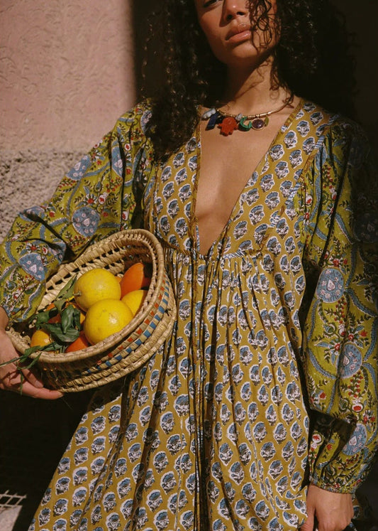 Zoya Block Print Dress-Multi - Pop Up Concepts