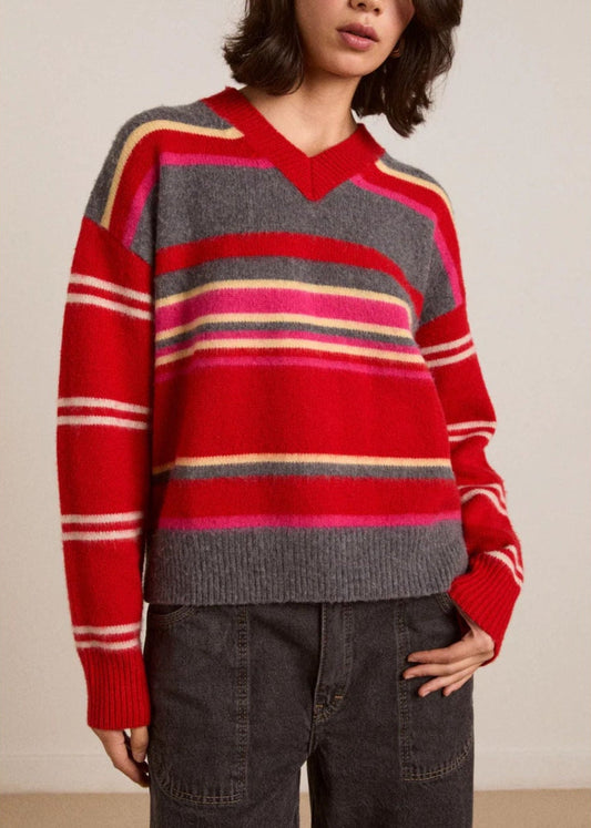 Merino Wool Jumper-Pink/Red Stripe - Pop Up Concepts