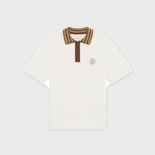 Openwork Knit Polo Shirt-Offwhite - Pop Up Concepts