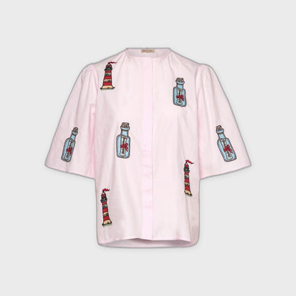 Embroidered Bow Shirt-Pale Pink