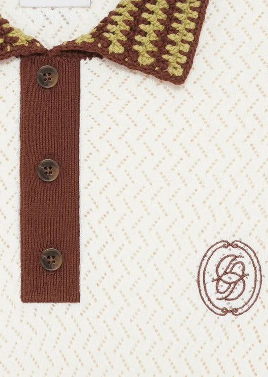 Openwork Knit Polo Shirt-Offwhite - Pop Up Concepts