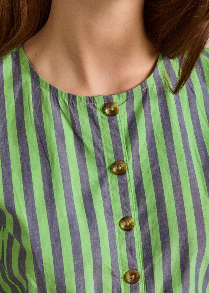 Madison Blouse-Navy Pop Green Stripe - Pop Up Concepts