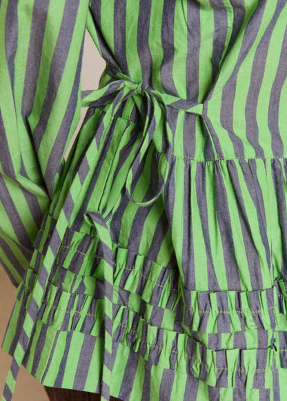 Madison Blouse-Navy Pop Green Stripe - Pop Up Concepts