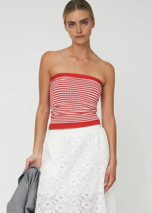 Knit Tube Top-Red/Creme