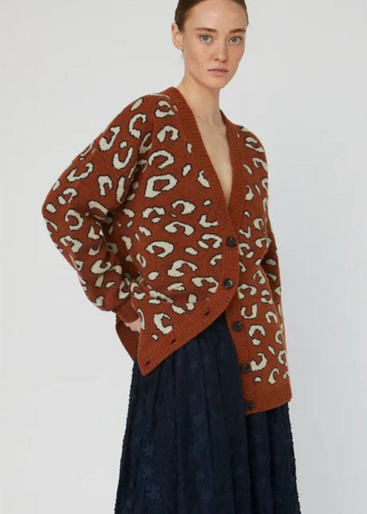 Animal jacquard Cardigan - Burnt Orange - Pop Up Concepts
