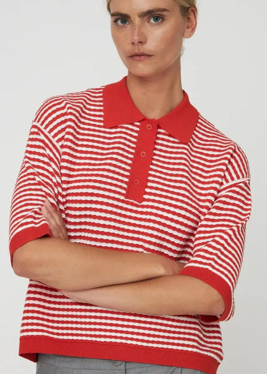 Polo Knit-Red/Creme
