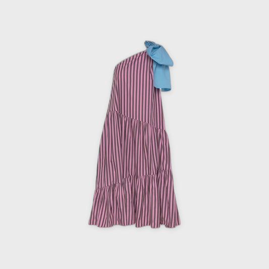 Striped Bow Midi Dress-Purple