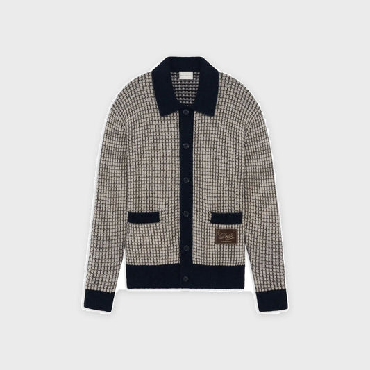 Waffle Knit Cardigan-Navy