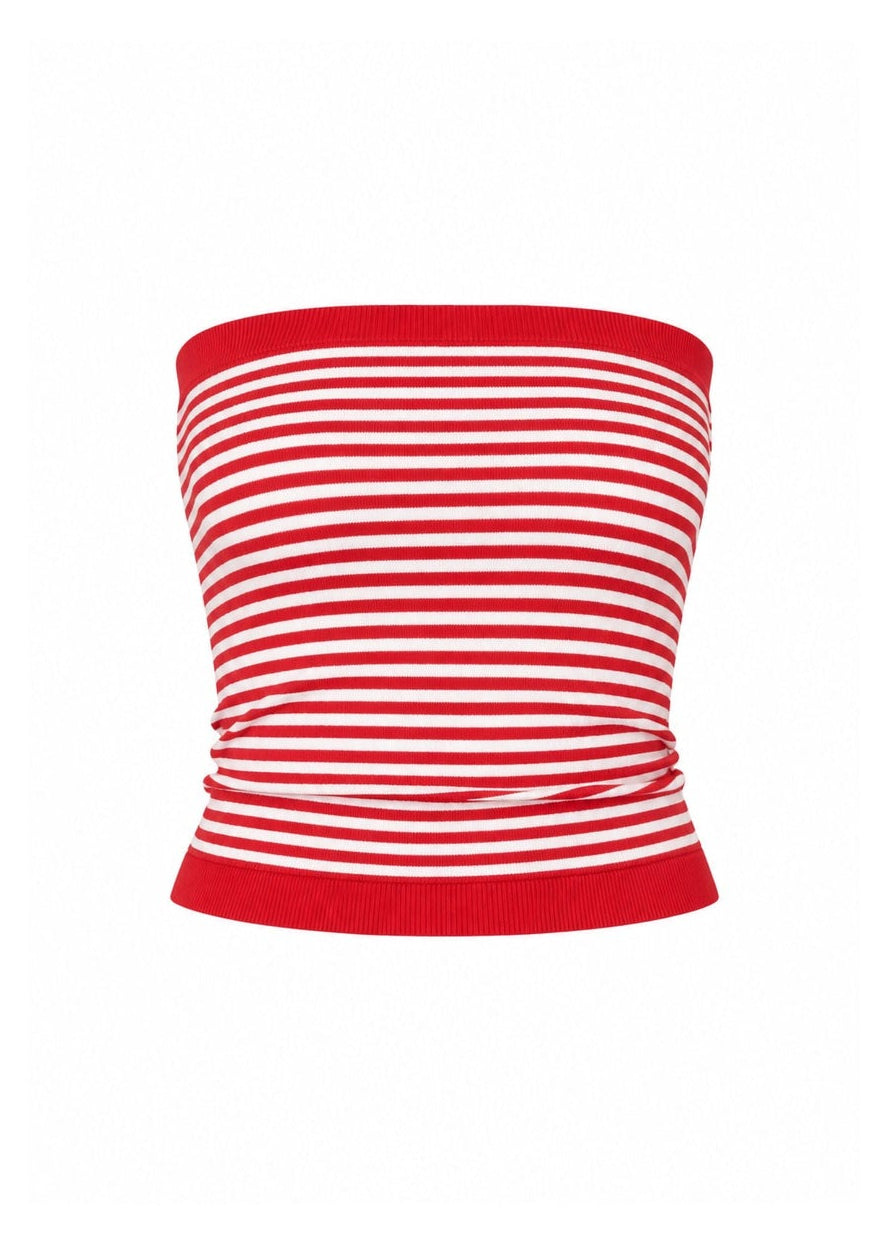 Knit Tube Top-Red/Creme