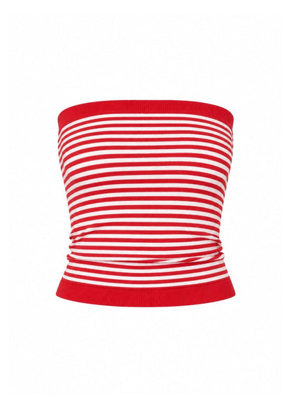 Knit Tube Top-Red/Creme
