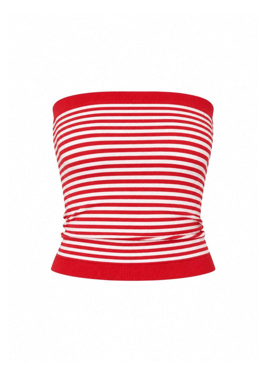 Knit Tube Top-Red/Creme
