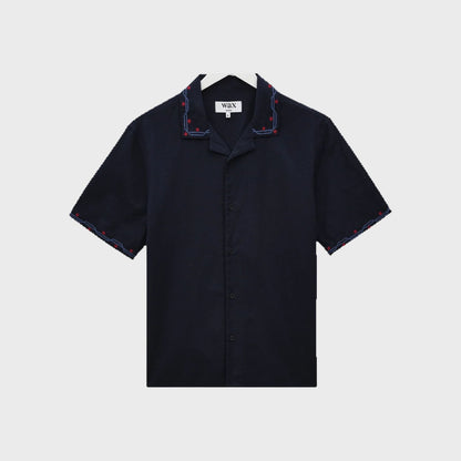 Didcot Shirt-Navy-Cross-Stitch Border - Pop Up Concepts