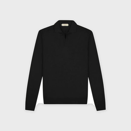 Extrafine Merino Buttonless Polo-Black - Pop Up Concepts