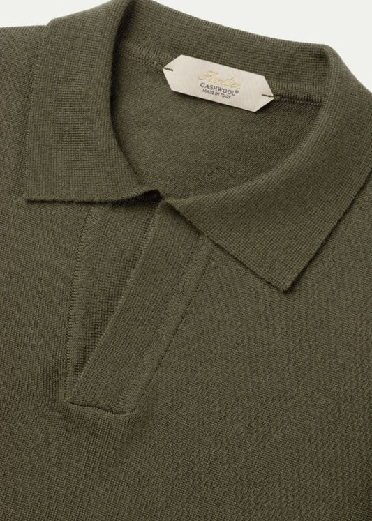 Extrafine Merino Buttonless Polo-OLive - Pop Up Concepts