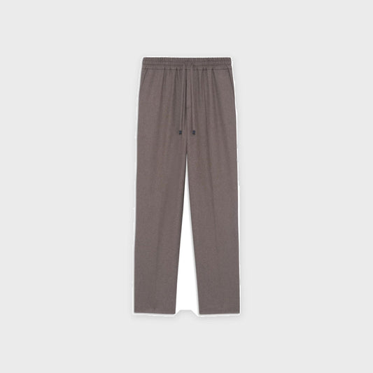 Elasticated Flannel Trousers-Brown