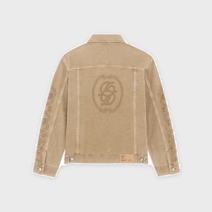 Two Patch Pockets Denim Jacket-Beige