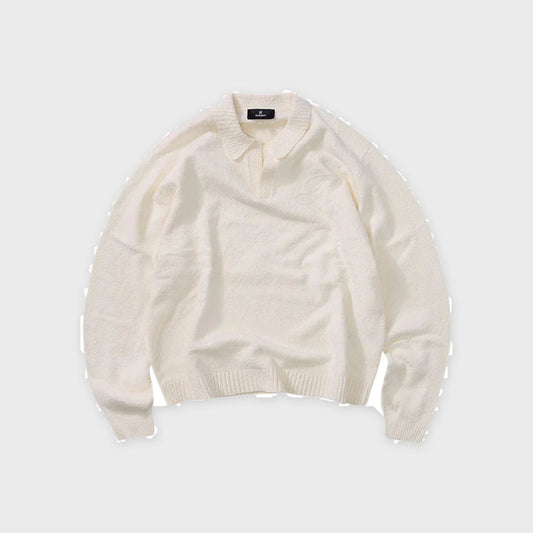 Knitted Polo-Aged White - Pop Up Concepts