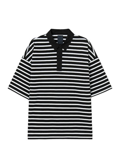 Striped Collar T-Shirt-Black - Pop Up Concepts