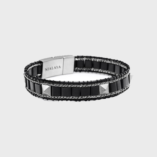 Black Onyx Stud Bracelet with Silver - Pop Up Concepts