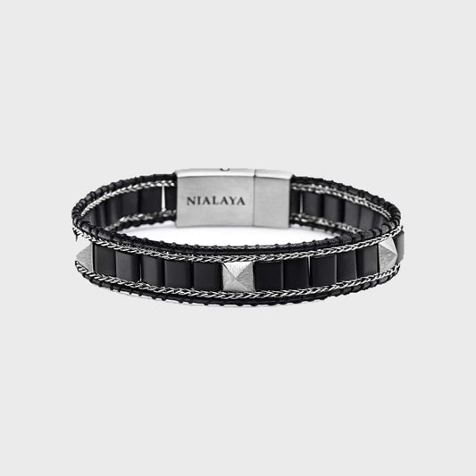 Black Onyx Stud Bracelet with Silver - Pop Up Concepts
