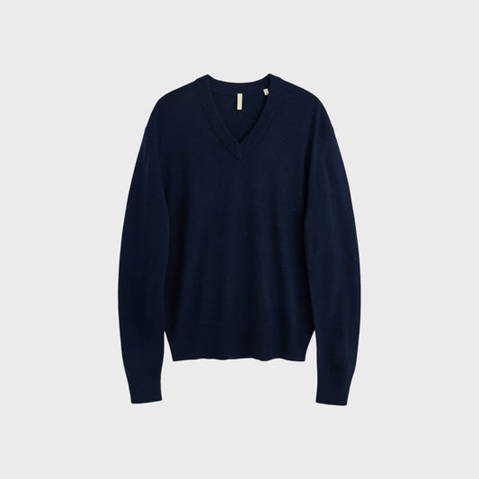 Moon Merino V-Neck-Navy - Pop Up Concepts