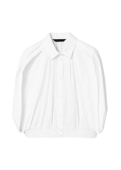 Volume Shirring Cape Shirt-White-Women - Pop Up Concepts
