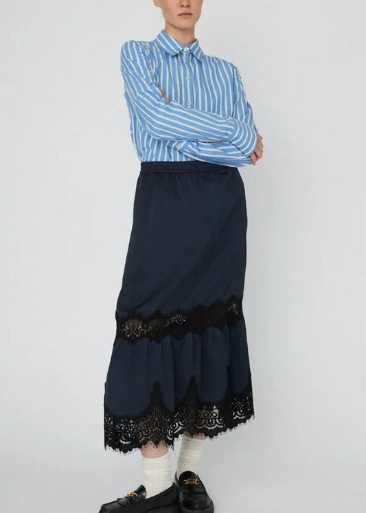 Delicate Lace Midi Skirt -  Ultra Navy - Pop Up Concepts