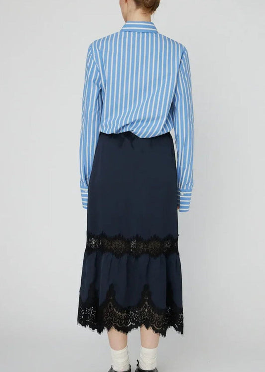 Delicate Lace Midi Skirt -  Ultra Navy - Pop Up Concepts