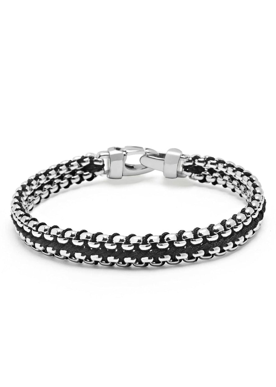 Black Woven Box Chain Bracelet in Silver - Pop Up Concepts
