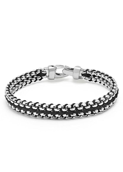 Black Woven Box Chain Bracelet in Silver - Pop Up Concepts