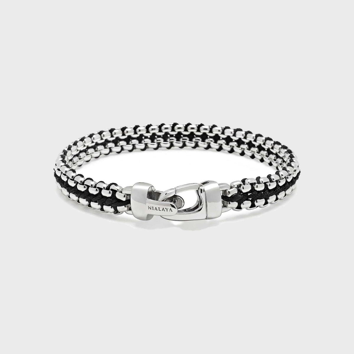 Black Woven Box Chain Bracelet in Silver - Pop Up Concepts