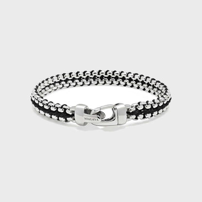 Black Woven Box Chain Bracelet in Silver - Pop Up Concepts