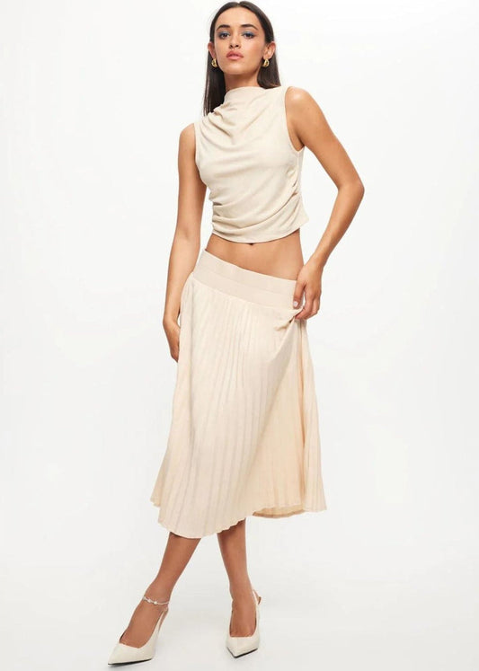 Sydney Pleat Oatmeal Skirt - Pop Up Concepts