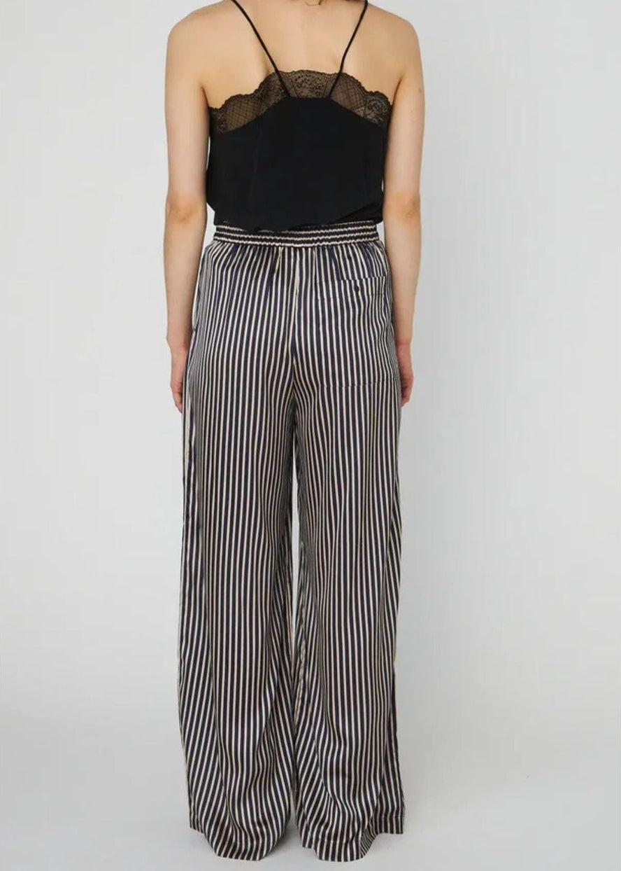 Striped Silk Mid-Waist Pants - Cream Blue Stripes - Pop Up Concepts