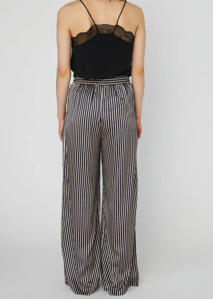 Striped Silk Mid-Waist Pants - Cream Blue Stripes - Pop Up Concepts